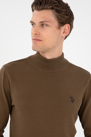U.S. Polo Assn. Erkek Slim Fit Yarım Boğazlı Haki Basic Kazak 50293499-VR027