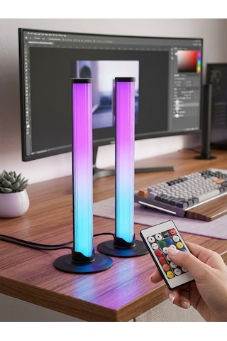 2'li Set Masaüstü Rgb Led Ortam Işığı - Sese Duyarlı Müzik Ritim Aydınlatması, Kumanda Kontrollü Oyuncu Ve Tv Arkası Işık