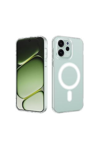 Oppo Reno15 Fs 5g / Oppo Reno15 F 5g Uyumlu Kılıf Sararmaz Kamera Korumalı Magsafe Mika Sert Parlak Şeffaf Kapak Beyaz
