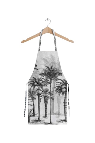 Siyah Palmiye Ağaçlar Tasarımlı Mutfak Önlüğü Keten Kumaş, Ulusl. Yıkama Ve Solmama Sertifikası Çok Renkli