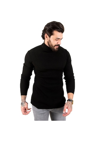 Deepsea Erkek Siyah Balıkçı Yaka Örme Kazak 2100015 Siyah