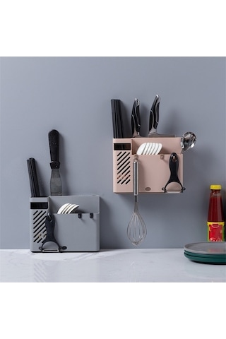 Dancemonkey Duvara Monte Çok Fonksiyonlu Kaşık Bıçak Tutucu Gri, Küçük Ve Pratik Gri