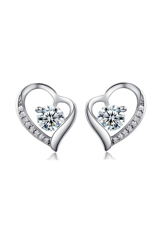 Monemel Kristal Taşlı Kalp Tektaş Küpe Altın Kaplama E02320 Gümüş