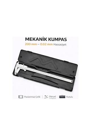 Senbang 200 Mm Mekanik Kumpas 0.02 Mm Hassasiyet Paslanmaz Çelik Manuel Sürgülü Kumpas Kutulu