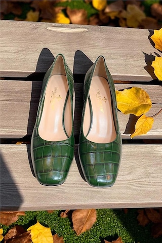 Tufan Shoes Yeşil Krokodil Hakiki Deri Topuklu Ayakkabı YESIL