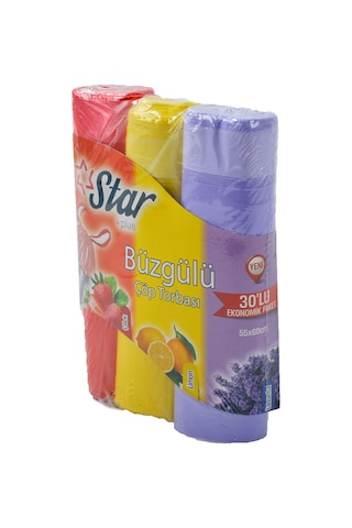 Star Plus Büzgülü Çöp Torbası Orta Boy 55 x 60 CM 3'lü Paket