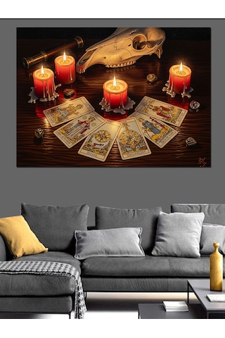 Yanan Mumlar Ve Tarot Kartları Dekoratif Kanvas - Mdf Ahşap Tablo