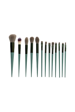 Yifomall 13 Parçalık Yeşil Ahşap Saplı Yumuşak Fırça Seti - Fondöten, Allık, Göz Farı Ve Kaş Konturu İçin