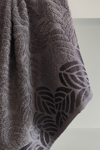 2'li Jakarlı Yaprak Desenli %100 Pamuk El Yüz Havlusu-50x90cm Antrasıt Antrasit