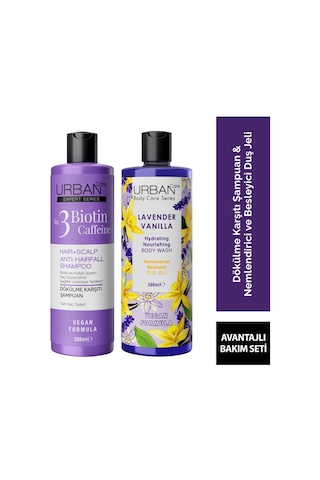 Urban Care Expert Lavender Vanilla Nemlendirici ve Besleyici Duş Jeli 500 ML + Biotin & Caffein Şampuan 350 ML