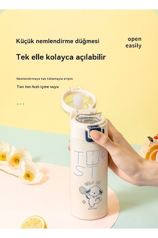 Tuomeng Paslanmaz Çelik Termos Bardak, Güzel Görünümlü Öğrenci Su Bardağı, Basit, Taşınabilir, Açılır Kapaklı, Kullanışlı Bardak, 460ml, Gri