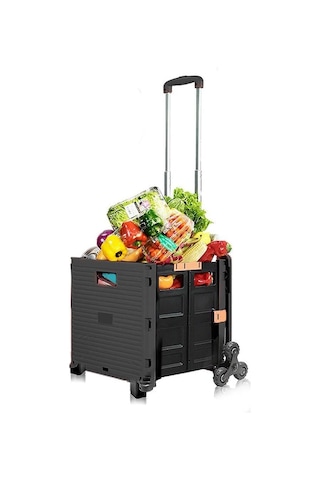 Balatlı Çok Fonksiyonlu Merdiven Çıkabilen Portatif Taşıma Arabası Siyah By06-b