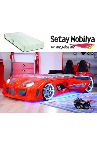 Setaymobilya Arabalı Yatak Audi V7 + Ortopedik Yatak+Full Led+Kapıları Açılan