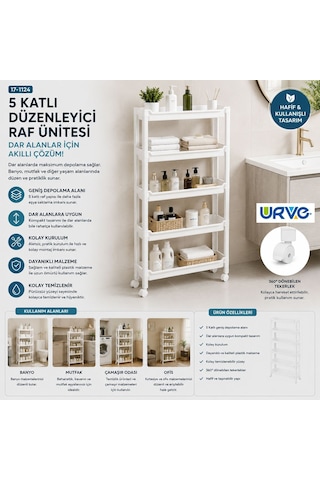 5 Katlı Tekerlekli Sepet Organizer Raf Ünitesi 465x145x850 Mm Çok Renkli