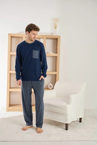 Pijamoni Erkek Bisiklet Yaka Cep Detaylı Lacivert Pijama Takımı Lacivert