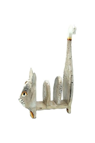 Ahşap Acık Kahverengi Kedi Kartlık Peçetelik