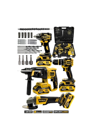 Assur Profesyonel 21V Akülü Kırıcı Delici Hilti & Taşlama & Matkap & Somun Sıkma Sökme 4'lü Set - 1650