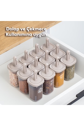 Porsima 1105 Kaşıklı 14'lü Baharatlık Seti Yağdanlıklı Cappuccino