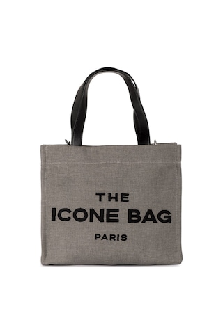 İcone Bag Gri The Icone Bag Paris İşlemeli Tote Kadın Kol Çantası Ve Omuz Çantası Orta Boy Gri