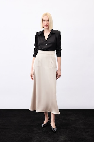 Sateen Yüksek Bel Saten Etek - Vizon-136787 Vizon