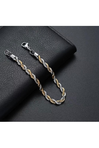Gold&gümüş Mixli Burgu Unisex Çelik Zincir Kolye Ve Bileklik 3mm