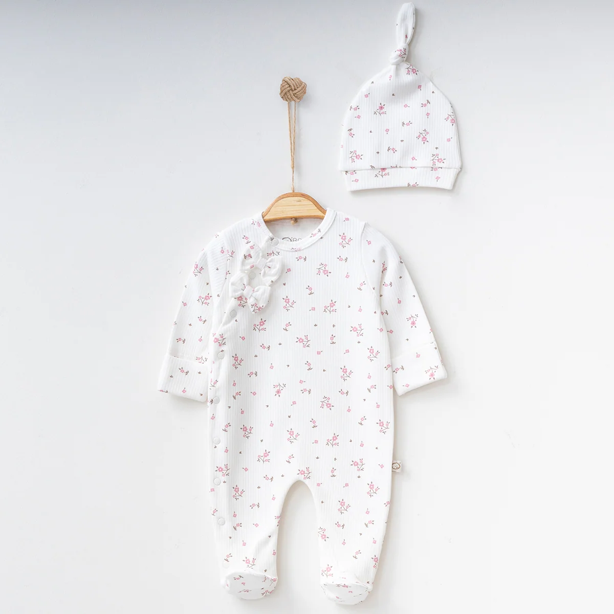 Momercy Çiçekli Kız Bebek Tulum Ekru