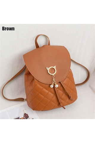 Kadın Küçük Mini Çocuk Pu Deri Bağcıklı Öğrenci Kitap Çantaları Sırt Çantası Brown