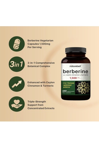 Naturebell Berberine 1500mg, 240 Veggie Capsul 1000mg True C...