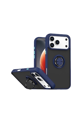 Apple iPhone Uyumlu 17 Pro Max Montreal Yüzüklü Silikon Kapak - Lacivert Çok Renkli