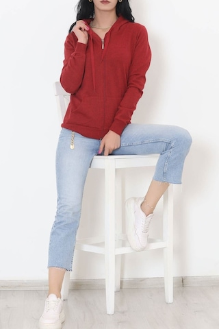 Bensu Store - Kapşonlu Fermuarlı Sweat Bordo - 11866.108. 001