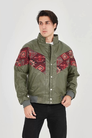 Erkek İçi Astarlı İçten Yaka Kısmı Peluşlu Suni Kumaş Vintage Ceket - Haki Haki