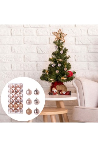 Xindoker 36 Adet 3 Cm Gül Altın Renkli Noel Ağacı Topu Süsü - Aile Parti Dekorasyonu