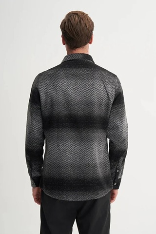 Cazador Regular Fit Cepli Oduncu Desenli Vintage Gömlek-23005 Siyah