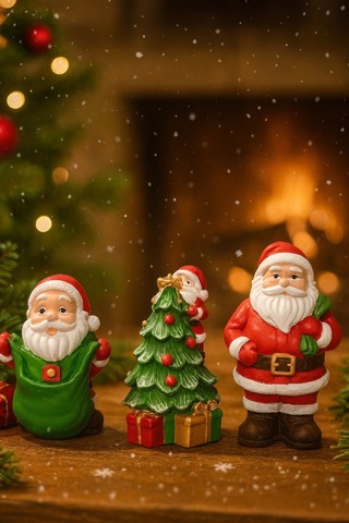 Yeniyıl Ruhunu Yansıtan 3 Lü Yılbaşı Noel Baba Biblo Seti Masa Figürleri Ev Ofis Vitrin Dekoru 10 Cm Dekoratif Obje