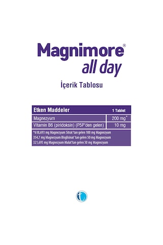 Magnimore All Day Magneyzum 60 Tablet Sitrat Malat Bisglisinat Vitamin B6 P5P