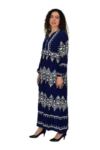 Kadın Kol Lastikli V Yaka Elbise Bgl-st04642 Lacivert