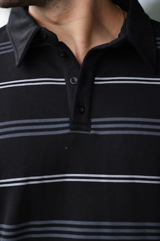 Madmext Siyah Çizgili Polo Yaka Erkek Sweatshirt E7172 Siyah