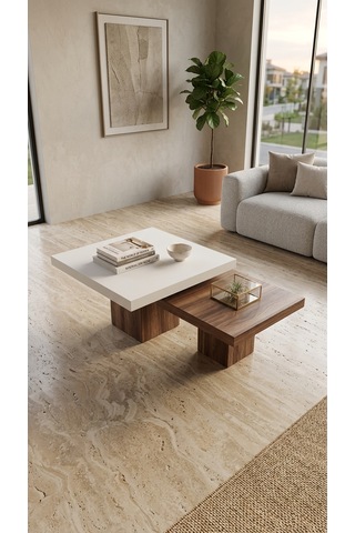 Most Marmoris %100 Mdf Aytaşı Ceviz Ayak Orta Sehpa Set Evinize Teslim Aytaşı - Ceviz