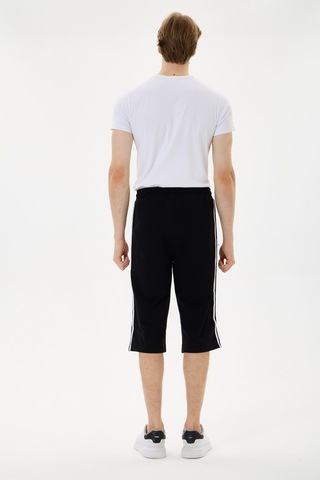 Mysport 6008 Erkek Relax Fit Rahat Kesim Pamuklu Beli Bağcıklı Fermuarlı Cep Yan Şeritli Kapri Bermuda Siyah