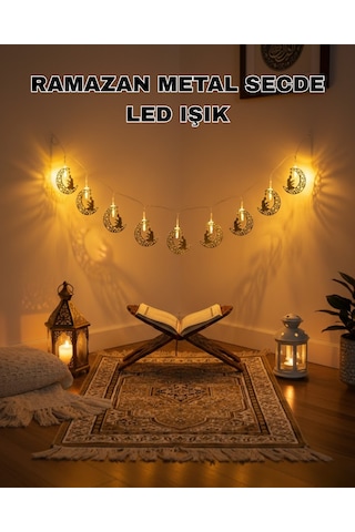 Ay Ve Secde Tasarımlı Sıcak Beyaz Led Ramazan Işığı Renkli