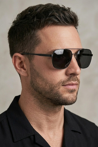 Di Caprio Dc3051black Geometrik Kare Aviator Polarize Camlı Erkek Güneş Gözlüğü Siyah