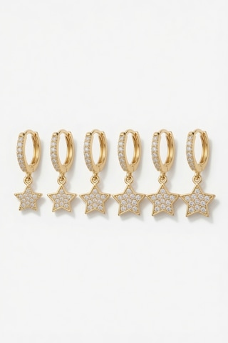 Çelik Gold Renk 6'lı Set Yıldız Model Kadın Küpe