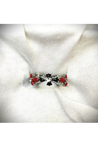 Dükkan Design Taşlı Kırmızı Siyah Haç Sarmalı Yüzük Kırmızı-Siyah
