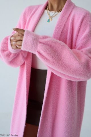 Miss Beyoğlu Kadın Oversize Uzun Triko Hırka Pembe, Taş, Bej , Siyah , Kahve , Sarı , Bebe Mavi-standart Beden Pembe