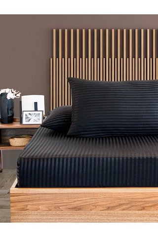 Pamuklu Çizgili Saten Tek Kişilik Lastikli Çarşaf Seti 100 X 200