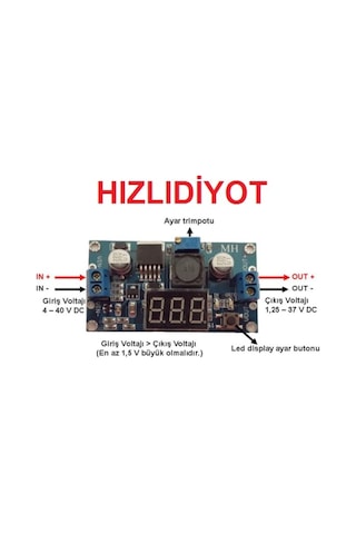 Voltmetreli Lm2596 Ayarlanabilir Güç Kaynağı Step Down Modül