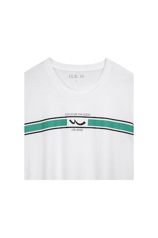 Ltb Şeritli Logo Baskılı Beyaz T-shırt Beyaz