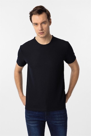 Süvari Lacivert Slim Fit Armürlü Bisiklet Yaka Tişört-37338 Lacivert