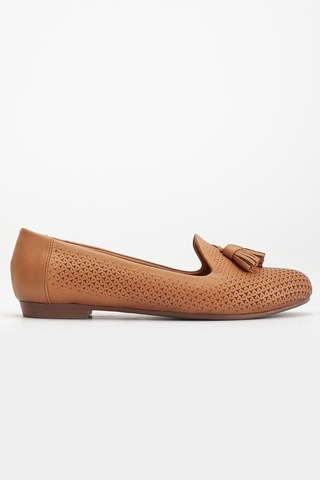 Analin Shoes Kadın Hakiki Deri Baskılı Püsküllü Babet Taba