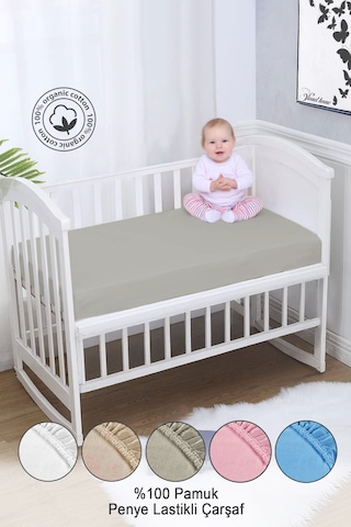 %100 Organik Pamuk Penye Lastikli Bebek Çarşafı